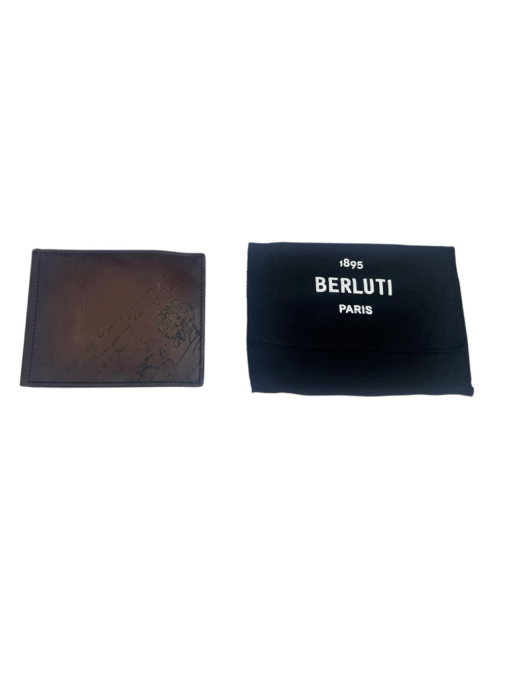 New Berluti Figure Scritto Venezia Leather Bifold Wallet with Money Clip Brown